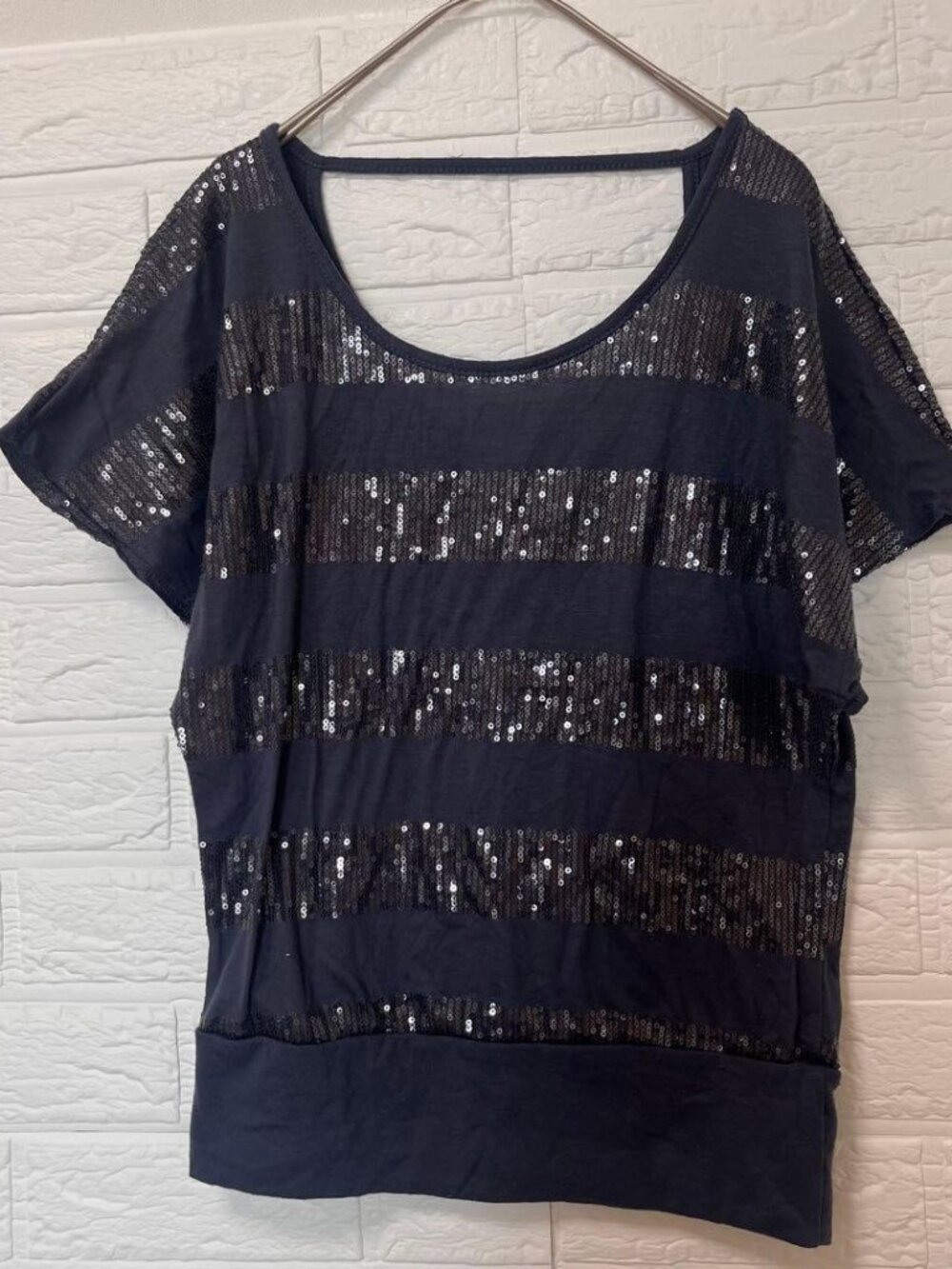 Motiv Striped T-shirt Short Sleeve U-neck Navy
